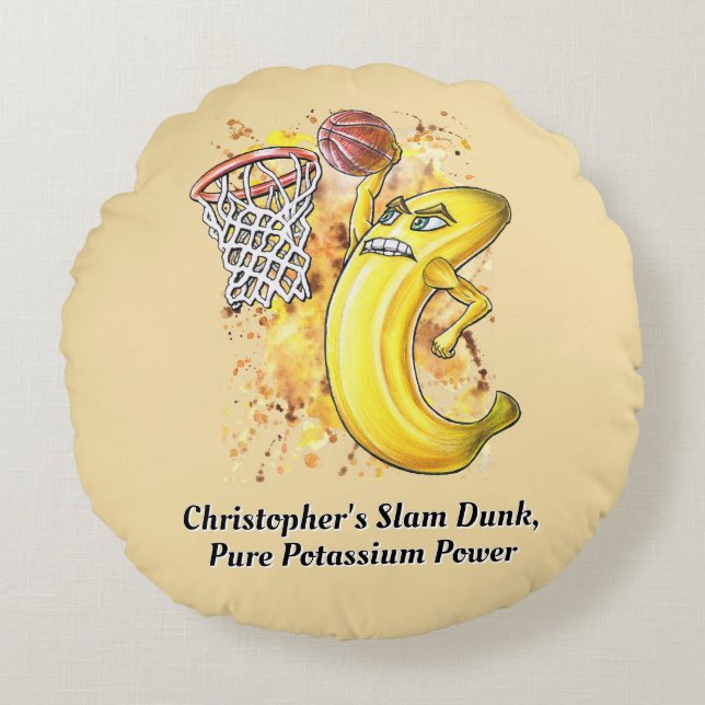 Energetiskt Banana Slam dunk Fruitarian Artwork 🍌 Rund Kudde (Framsidan)
