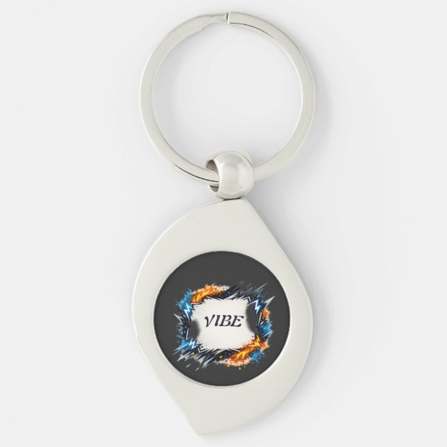 Energicirkeln – Anpassningsbar textdesign Swirl Silverfärgad Nyckelring (Framsidan)
