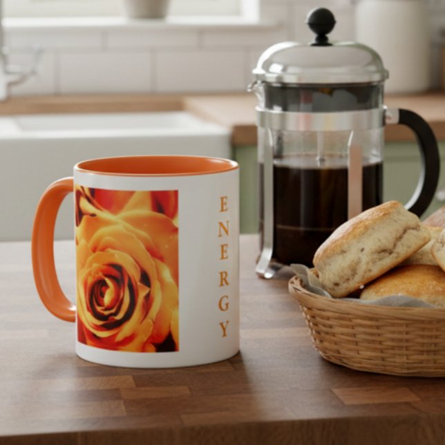Energigula rosor 11oz Tvåtons mugg orange (Yellow Roses Mug)