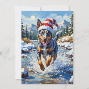 Energisk Blue Heeler Hund Winter Creek Jul Julkort