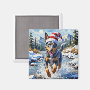 Energisk Blue Heeler Hund Winter Creek Jul Magnet