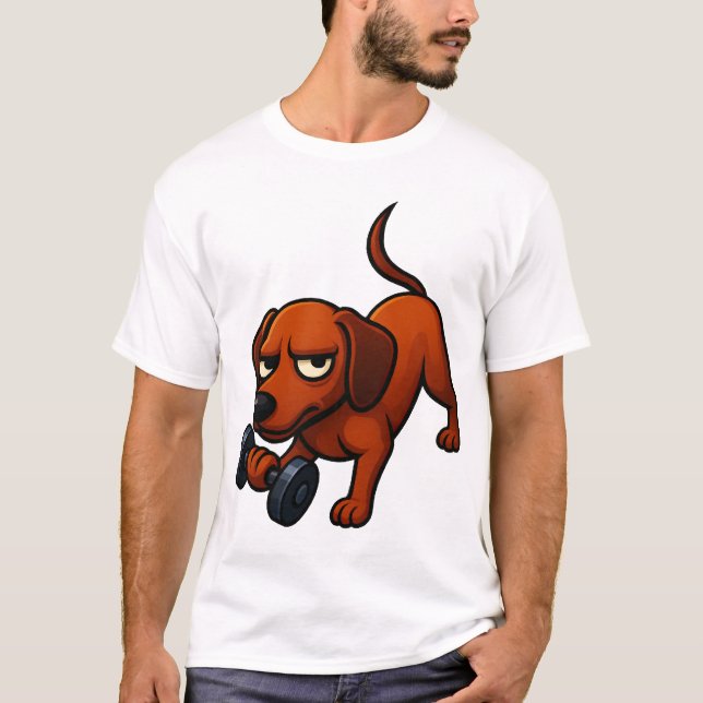 Energisk dachshund hantel komisk motivation t shirt (Framsida)