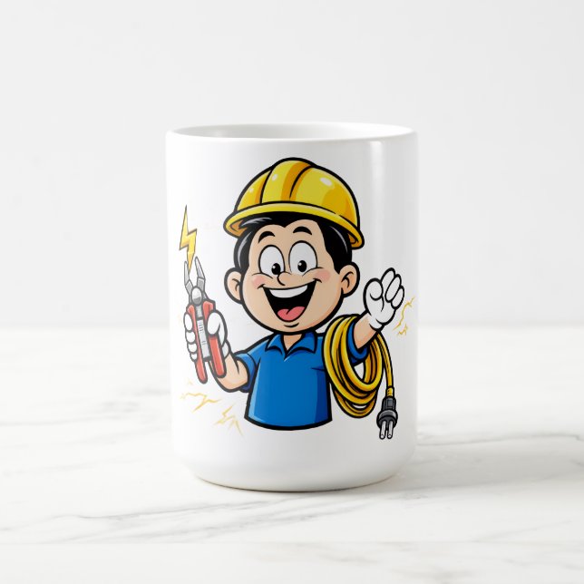 Energisk elektriker maskot blixtserie konst kaffemugg (Center)