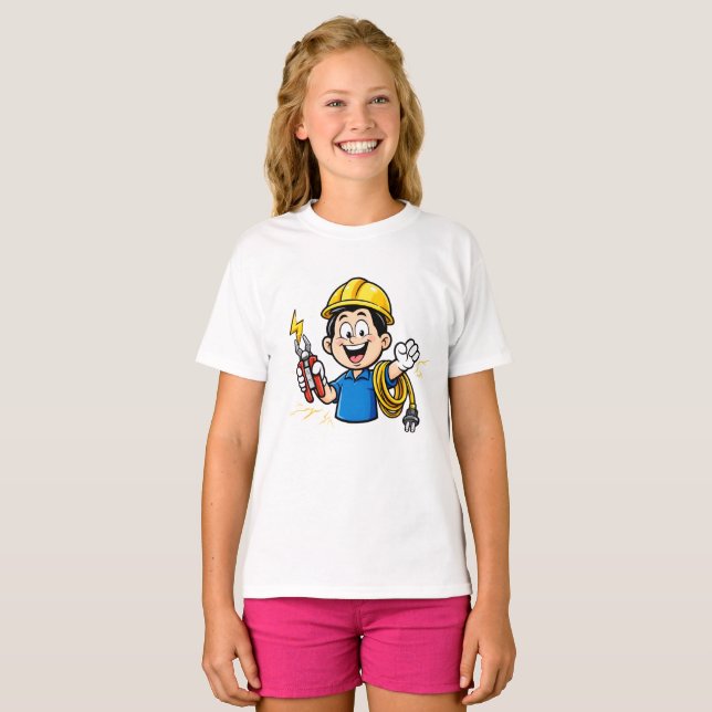 Energisk elektriker maskot blixtserie konst t shirt (Hel framsida)