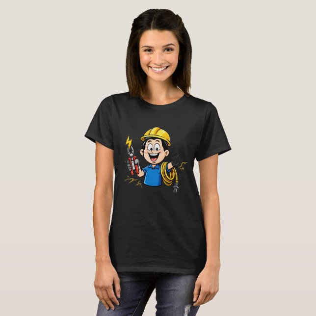 Energisk elektriker maskot blixtserie konst t shirt (Hel framsida)