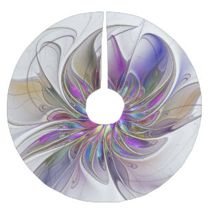 Energisk, Färgrik Abstrakt Fraktal Konst Blomma Julgransmatta Borstad Polyester