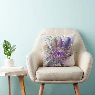 Energisk, Färgrik Abstrakt Fraktal Konst Blomma Kudde