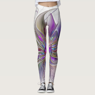 Energisk, färgrik abstrakt fraktal konst blomma leggings