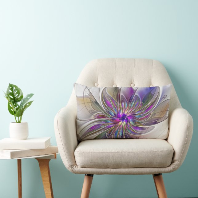 Energisk, Färgrik Abstrakt Fraktal Konst Blomma Lumbarkudde (Stol)