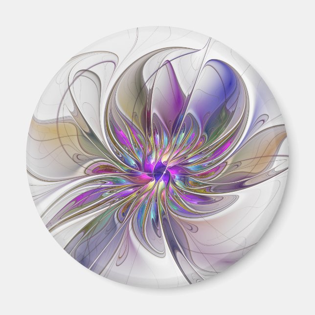 Energisk, Färgrik Abstrakt Fraktal Konst Blomma Magnet (Framsidan)