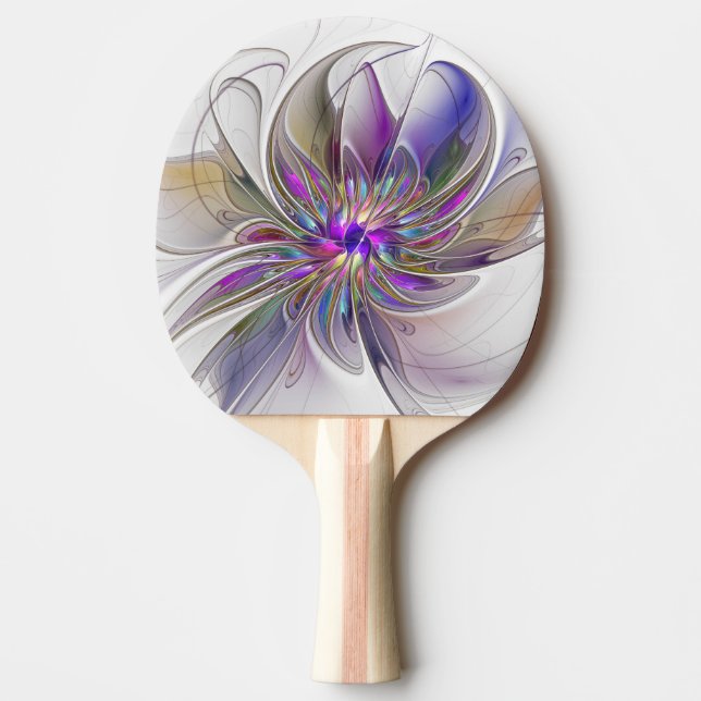 Energisk, Färgrik Abstrakt Fraktal Konst Blomma Pingisracket (Framsidan)