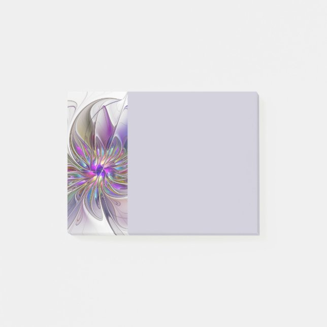 Energisk, Färgrik Abstrakt Fraktal Konst Blomma Post-it Block (Framsida)