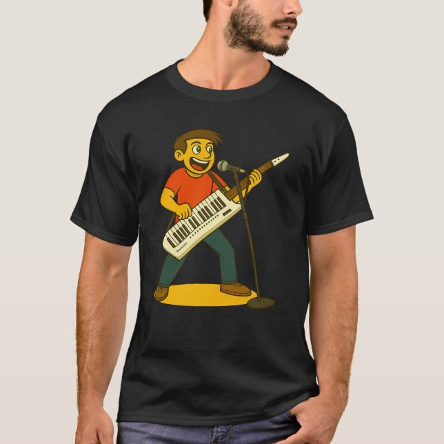 Energisk man som sjunger och spelar keytar t shirt (Framsida)