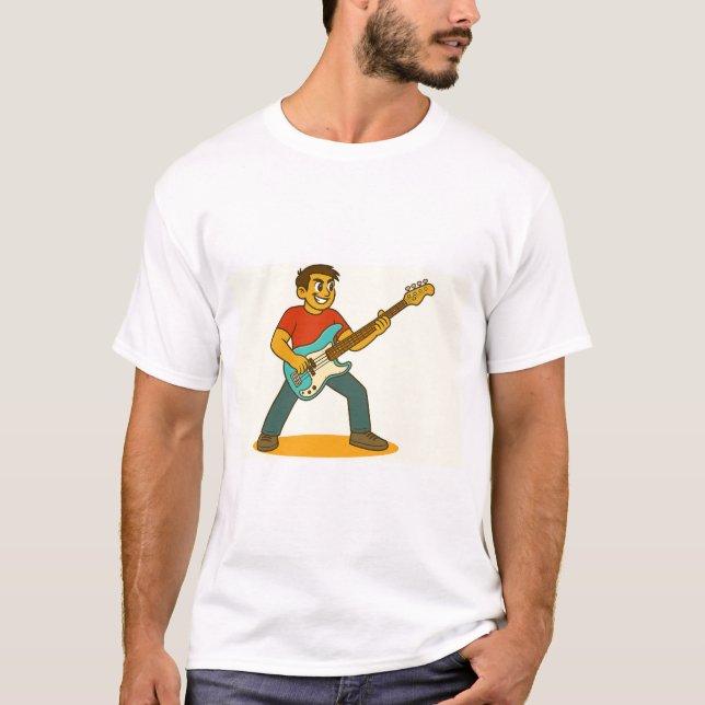 Energisk man som spelar elbas t shirt (Framsida)