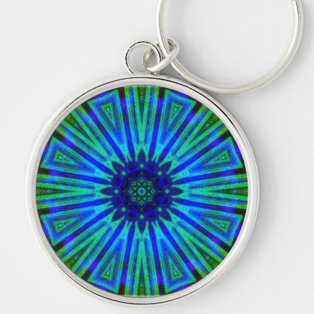 Energize Blue Grönt Geometric Star Keychain Rund Silverfärgad Nyckelring (Framsidan)