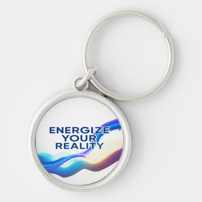 Energize Your Reality | Aluminum Keychain Rund Silverfärgad Nyckelring (Framsidan)