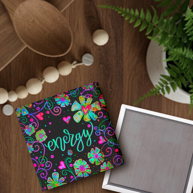 Energy Black Blommigt Inspirief Magnet (Skapare uppladdad)