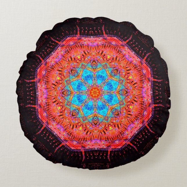 Energy Flower Mandala Rund Kudde (Framsidan)