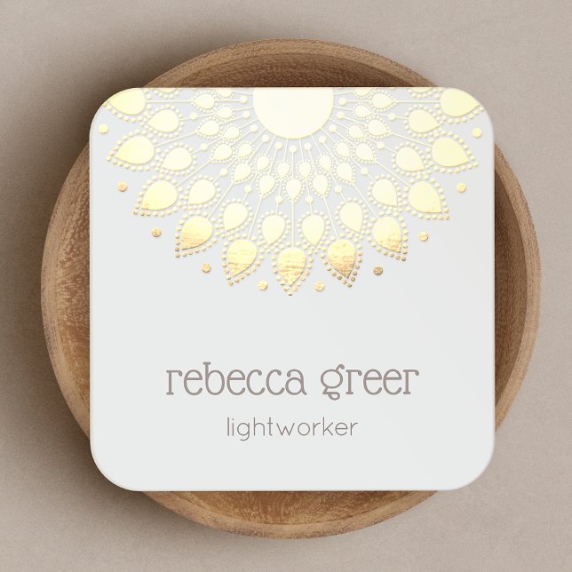 Energy Healer Gult Guld Blommigt Lotus Mandala Fyrkantigt Visitkort (Skapare uppladdad)