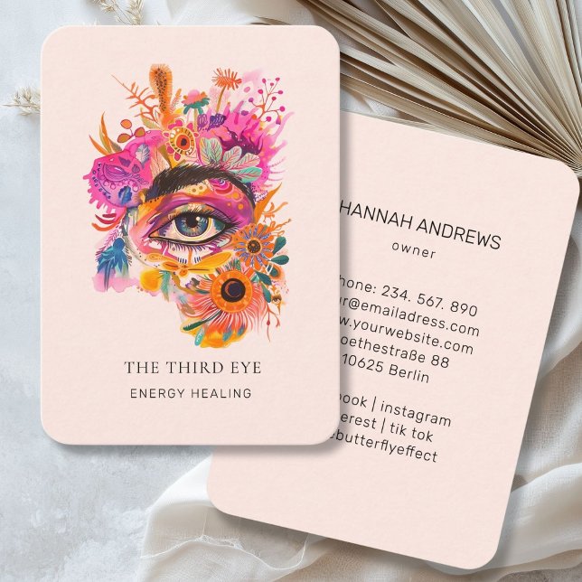 Energy Healer Reiki Andlig Visitkort (Energy Healer Reiki Spiritual Business Card Light-Pink)