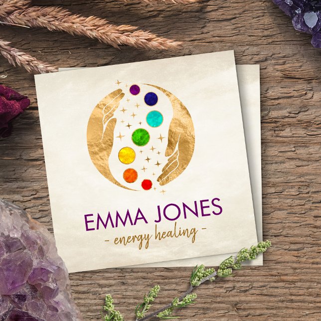 Energy Healing Händer - Chakras Fyrkantigt Visitkort (Skapare uppladdad)
