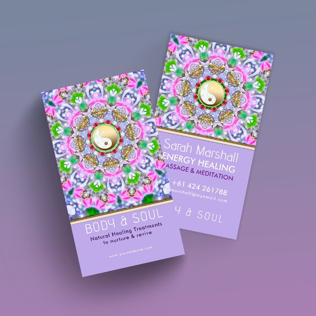 Energy Healing Holistic Lilac Gold Sparkle Visitkort (Skapare uppladdad)