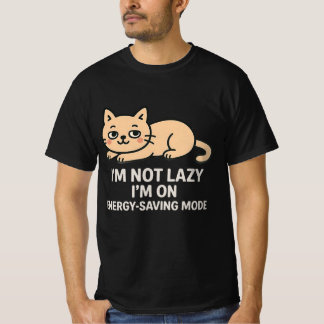 Energy Saving Mode Cat Funny Lazy Humor T-Shirt