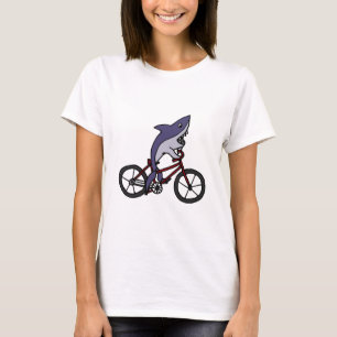 Enfaldig tecknad för hajridningcykel t shirt