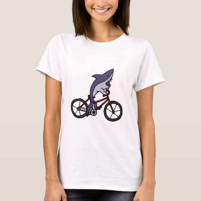 Enfaldig tecknad för hajridningcykel t shirt (Framsida)