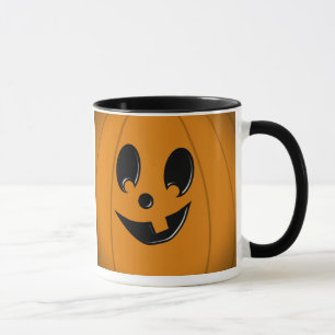 Enfaldigt ansikte för jack o lantern med en tand mugg