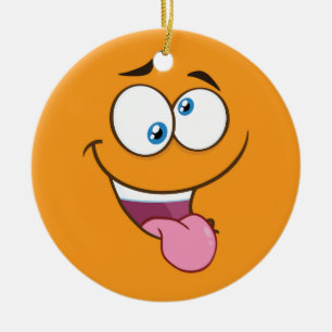 Enfaldigt fånigt kvadrerar Emoji Julgransprydnad Keramik