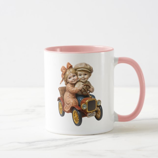 Enfants rétro en voiture ancienne. mugg (Höger)