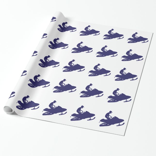Enfärgad blå snöskoteråkare presentpapper (Utrullad)