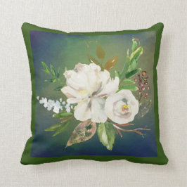Enfärgad Grönt och vit Blommigt Vattenfärg Kudde