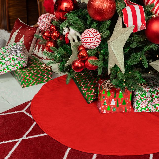 Enfärgad röd julgransmatta borstad polyester (Solid Color Red Brushed Polyester Tree Skirt)