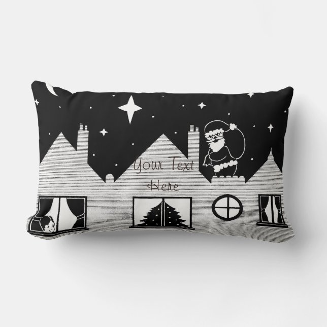 enfärgad tomte och säck på taket vid jul lumbarkudde (Framsida)