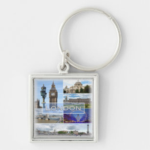 ENG025 LONDON, Big Ben, Westminster Fyrkantig Silverfärgad Nyckelring