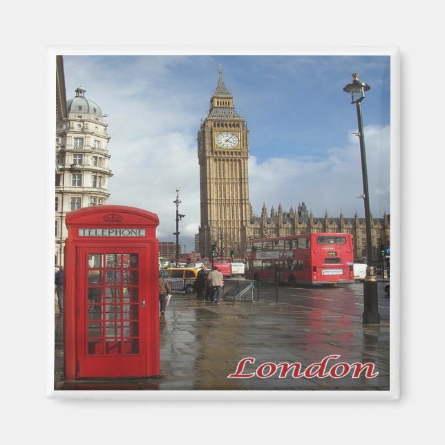 ENG063 LONDON BIG BEN, Dubbla Decker Buss, Fridge Magnet (Framsidan)