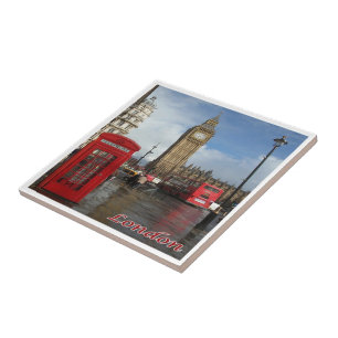 ENG063 LONDON BIG BEN, Dubbla Decker Buss, Kakelplatta