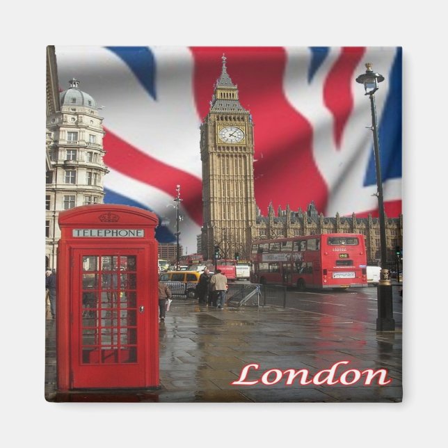 ENG082 BIG BEN, DUBBLA DECKER BUSS, Fridge Magnet (Framsidan)