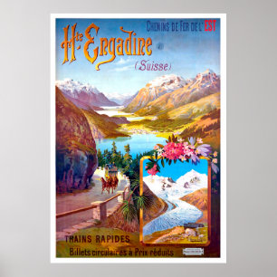 Engadin, Schweiz, landskap och bergsväg Poster