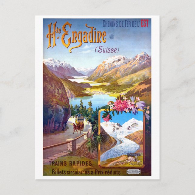 Engadin, Schweiz, landskap och bergsväg Vykort (Framsida)