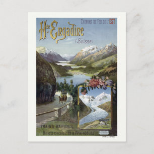 Engadin Schweiz Railroad Vintage affisch Vykort