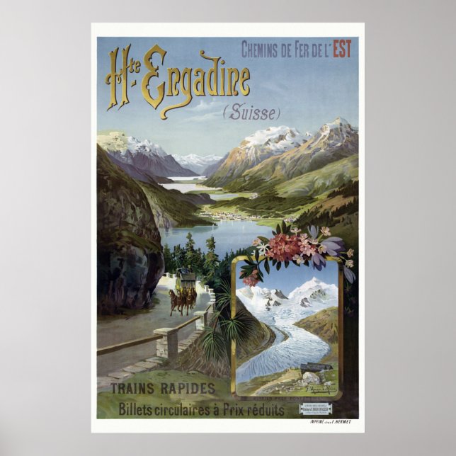 Engadin Schweiz Railroad Vintage Poster (Framsidan)