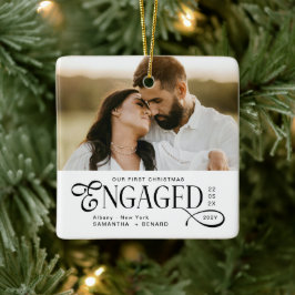 Engaged Couples 2 Photos Stylish First Christmas Julgransprydnad Keramik