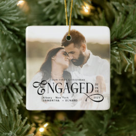 Engaged Couples 2 Photos Stylish First Christmas Julgransprydnad Keramik