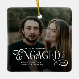 Engaged Couples 2 Photos Stylish First Christmas Julgransprydnad Keramik