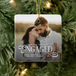 Engaged Couples 2 Photos Stylish First Christmas Julgransprydnad Keramik
