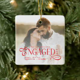 Engaged Couples 2 Photos Stylish First Christmas Julgransprydnad Keramik