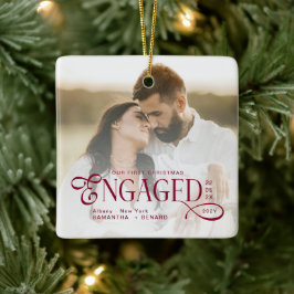 Engaged Couples 2 Photos Stylish First Christmas Julgransprydnad Keramik